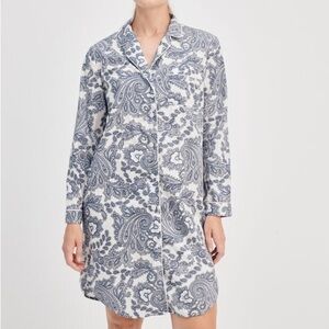 New Haven well within ORGANIC COTTON POPLIN BLUE PAISLEY SLEEP SHIRT size med